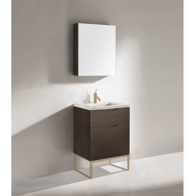 Madeli - Madeli Milano 24'' Free Standing Vanity Cabinet Walnut/HW: Satin Brass(SB) - Walnut With Satin Brass