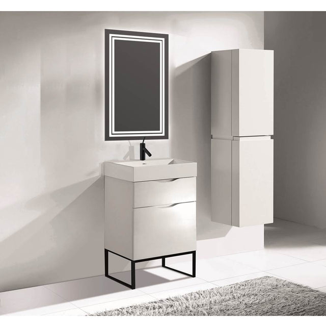 Madeli - Madeli Milano 24'' Free Standing Vanity Cabinet White/HW: Satin Brass(SB) - White With Satin Brass