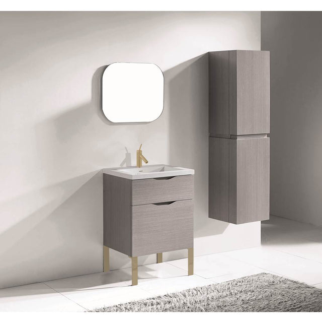Madeli - Madeli Milano 24'' Free Standing Vanity Cabinet Ash Grey/HW: Satin Brass(SB) - Ash Gray With Satin Brass
