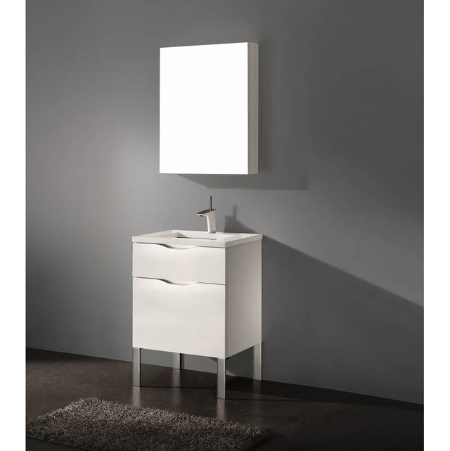 Madeli - Madeli Milano 24'' Free Standing Vanity Cabinet White/HW: Polished Nickel(PN) - White With Polished Nickel