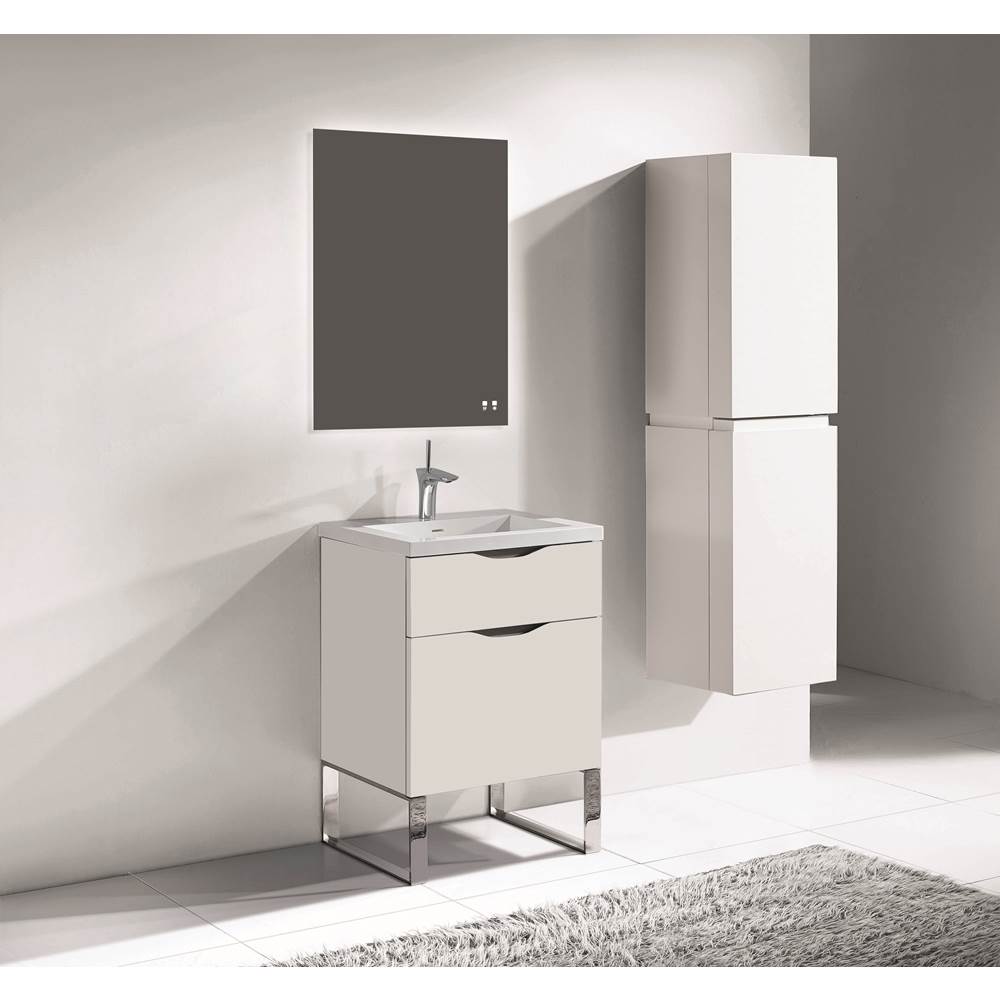 Madeli - Madeli Milano 24'' Free Standing Vanity Cabinet White/HW: Polished Chrome(PC) - White With Polished Chrome