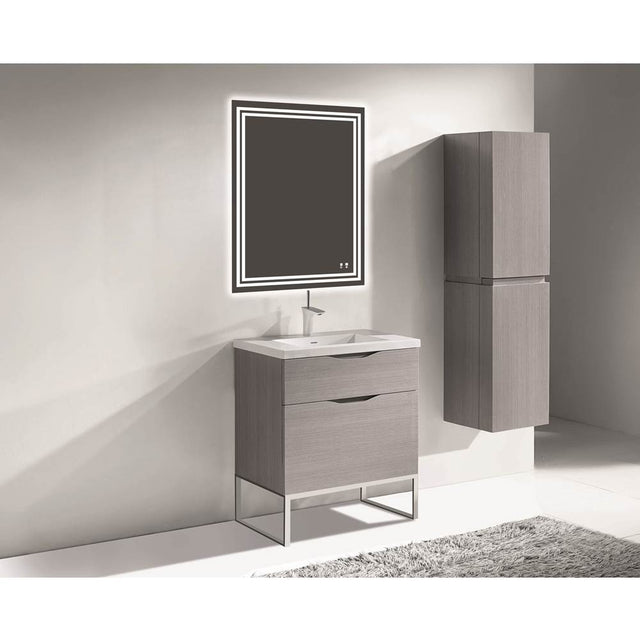 Madeli - Madeli Milano 30'' Free Standing Vanity Cabinet Ash Grey/HW: Brushed Nickel(BN) - Ash Gray With Brushed Nickel