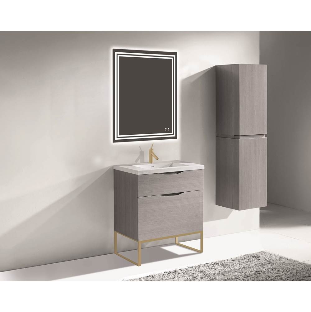 Madeli - Madeli Milano 30'' Free Standing Vanity Cabinet Ash Grey/HW: Satin Brass(SB) - Ash Gray With Satin Brass