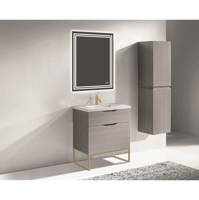 Madeli - Madeli Milano 30'' Free Standing Vanity Cabinet Ash Grey/HW: Satin Brass(SB) - Ash Gray With Satin Brass