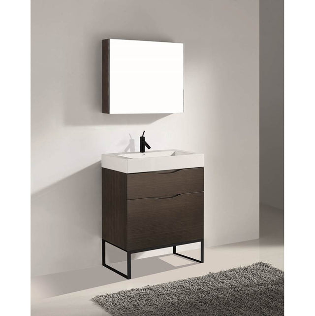 Madeli - Madeli Milano 30'' Free Standing Vanity Cabinet Walnut/HW: Matte Black(MB) - Walnut With Matte Black
