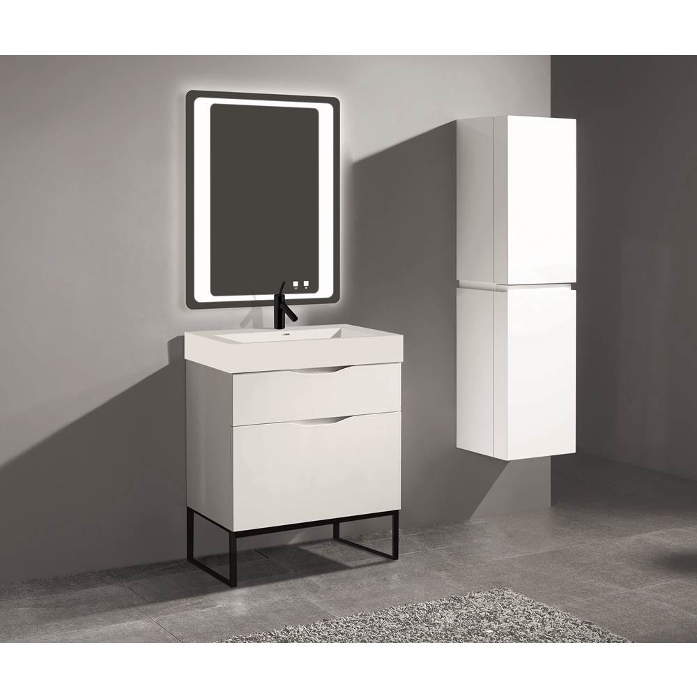 Madeli - Madeli Milano 30'' Free Standing Vanity Cabinet White/HW: Polished Nickel(PN) - White With Polished Nickel