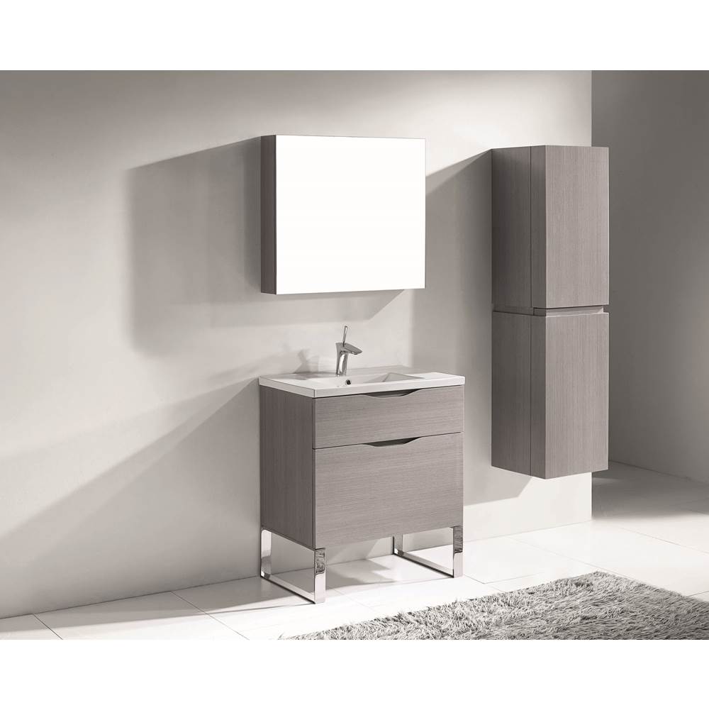 Madeli - Madeli Milano 30'' Free Standing Vanity Cabinet Ash Grey/HW: Polished Chrome(PC) - Ash Gray With Polished Chrome