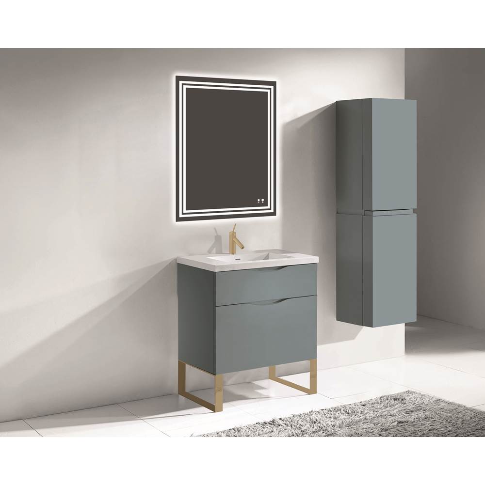 Madeli - Madeli Milano 30'' Free Standing Vanity Cabinet Studio Grey/HW: Satin Brass(SB) - Studio Gray With Satin Brass