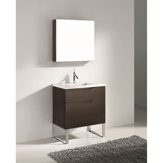 Madeli - Madeli Milano 30'' Free Standing Vanity Cabinet Walnut/HW: Satin Brass(SB) - Walnut With Satin Brass
