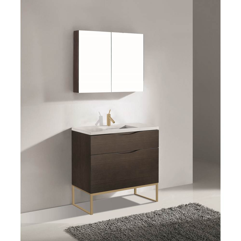 Madeli - Madeli Milano 36'' Free Standing Vanity Cabinet Walnut/HW: Satin Brass(SB) - Walnut With Satin Brass