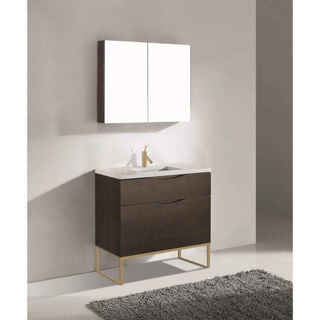Madeli - Madeli Milano 36'' Free Standing Vanity Cabinet Walnut/HW: Satin Brass(SB) - Walnut With Satin Brass