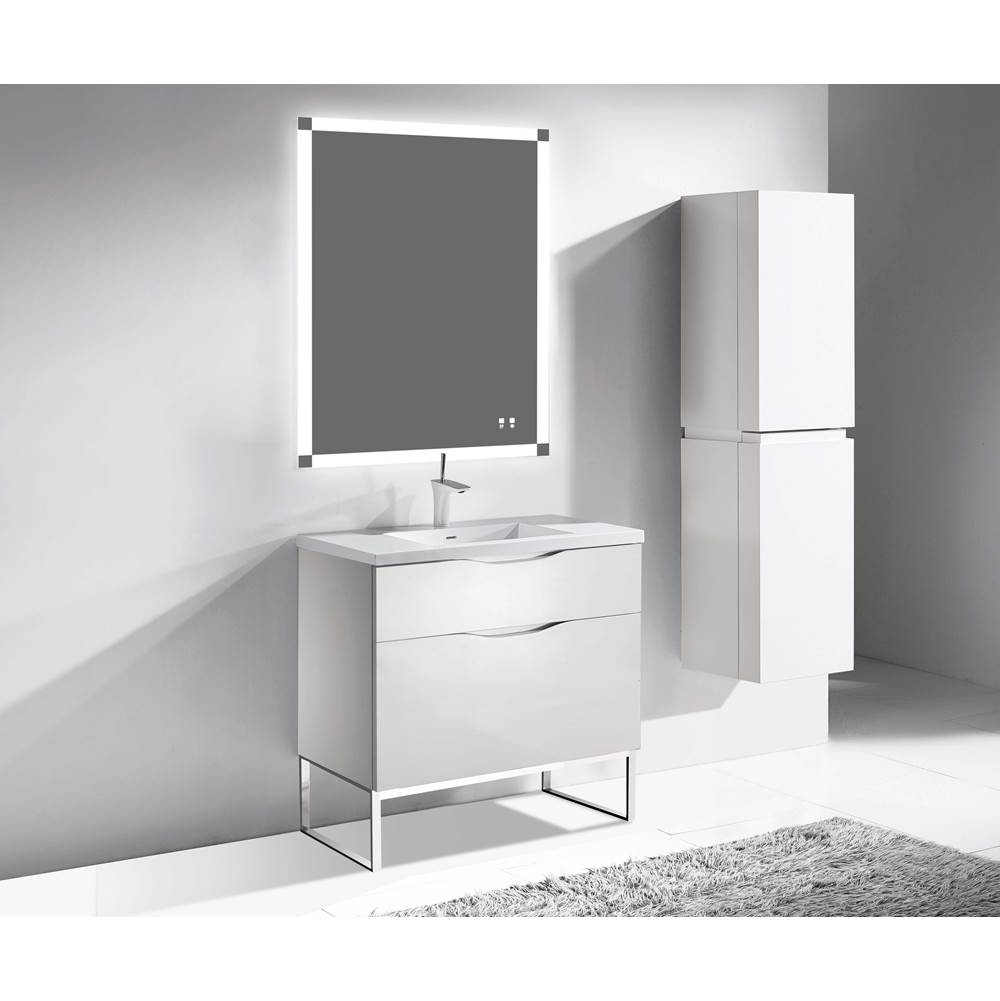 Madeli - Madeli Milano 36'' Free Standing Vanity Cabinet White/HW: Brushed Nickel(BN) - White With Brushed Nickel
