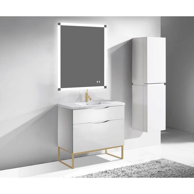 Madeli - Madeli Milano 36'' Free Standing Vanity Cabinet White/HW: Satin Brass(SB) - White With Satin Brass