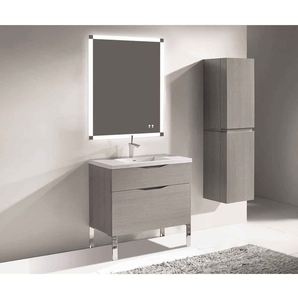 Madeli - Madeli Milano 36'' Free Standing Vanity Cabinet Ash Grey/HW: Polished Nickel(PN) - Ash Gray With Polished Nickel