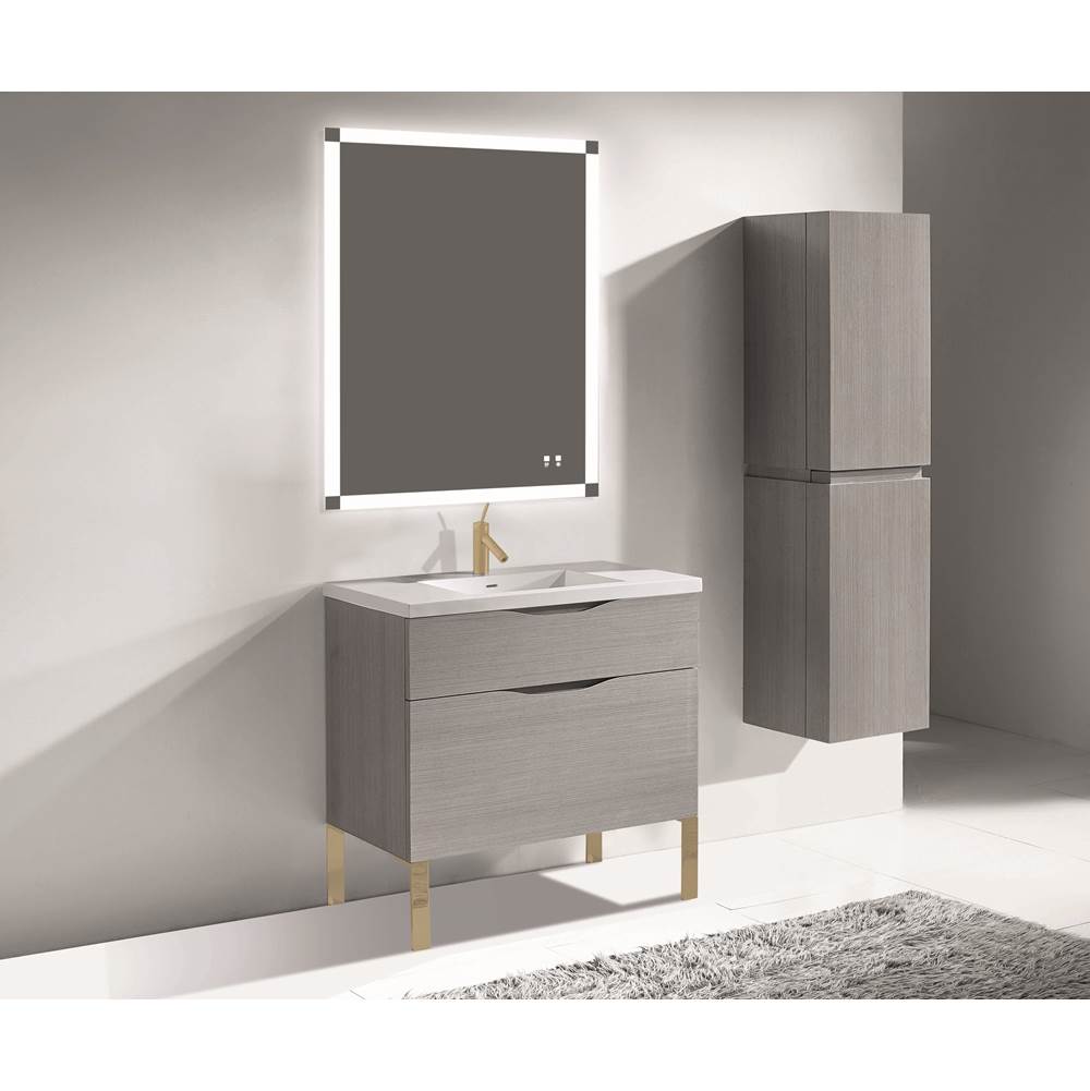 Madeli - Madeli Milano 36'' Free Standing Vanity Cabinet Ash Grey/HW: Satin Brass(SB) - Ash Gray With Satin Brass