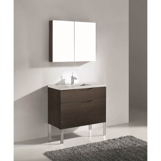 Madeli - Madeli Milano 36'' Free Standing Vanity Cabinet Walnut/HW: Polished Nickel(PN) - Walnut With Polished Nickel