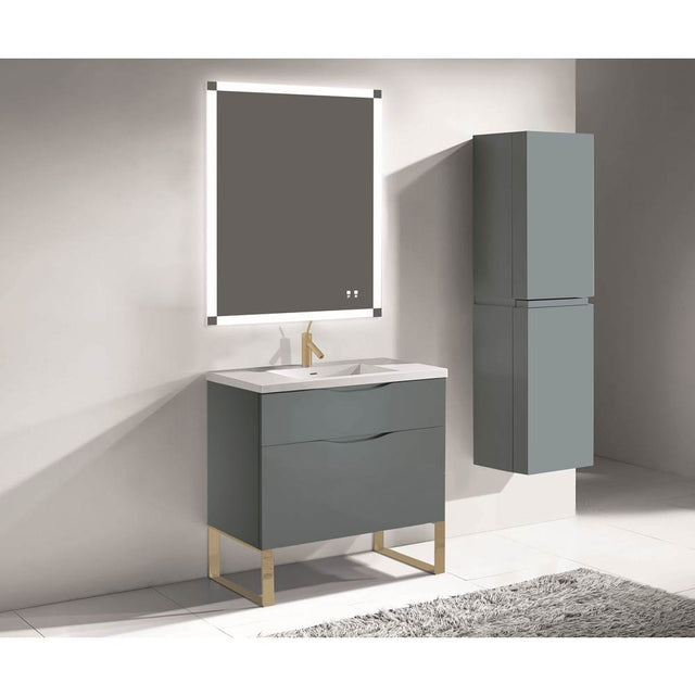 Madeli - Madeli Milano 36'' Free Standing Vanity Cabinet Studio Grey/HW: Satin Brass(SB) - Studio Gray With Satin Brass