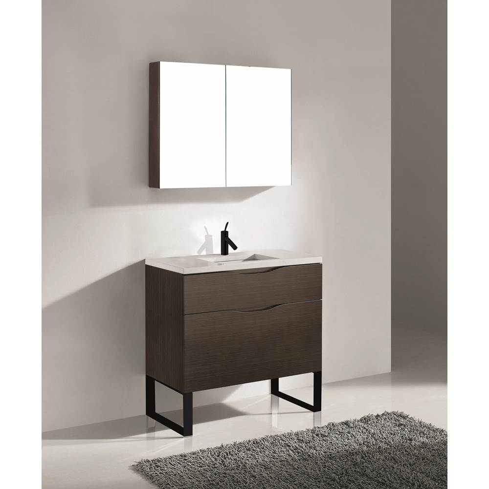 Madeli - Madeli Milano 36'' Free Standing Vanity Cabinet Walnut/HW: Matte Black(MB) - Walnut With Matte Black
