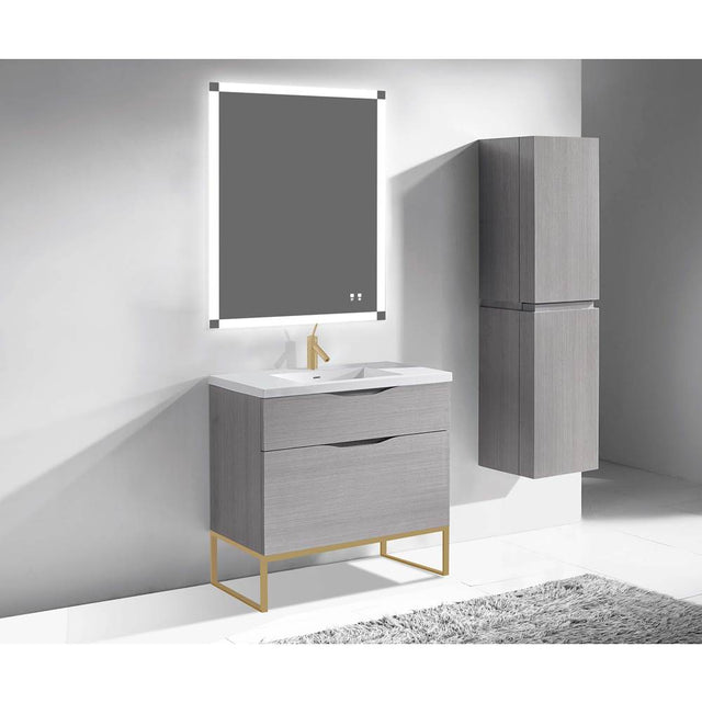 Madeli - Madeli Milano 42'' Free Standing Vanity Cabinet Ash Grey/HW: Satin Brass(SB) - Ash Gray With Satin Brass