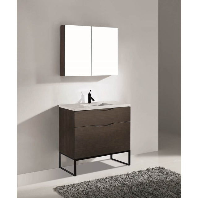Madeli - Madeli Milano 42'' Free Standing Vanity Cabinet Walnut/HW: Matte Black(MB) - Walnut With Matte Black
