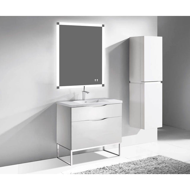 Madeli - Madeli Milano 42'' Free Standing Vanity Cabinet White/HW: Polished Chrome(PC) - White With Polished Chrome