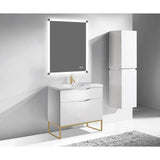 Madeli - Madeli Milano 42'' Free Standing Vanity Cabinet White/HW: Satin Brass(SB) - White With Satin Brass