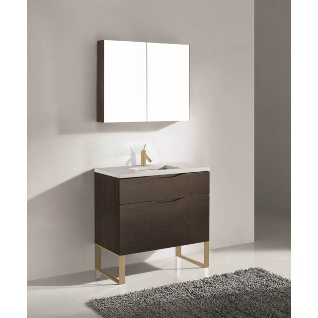 Madeli - Madeli Milano 42'' Free Standing Vanity Cabinet Walnut/HW: Satin Brass(SB) - Walnut With Satin Brass