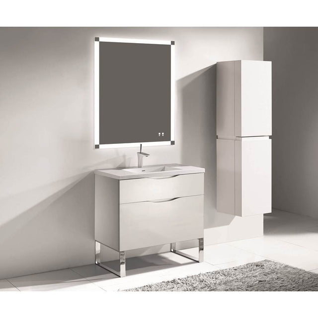 Madeli - Madeli Milano 42'' Free Standing Vanity Cabinet White/HW: Polished Nickel(PN) - White With Polished Nickel