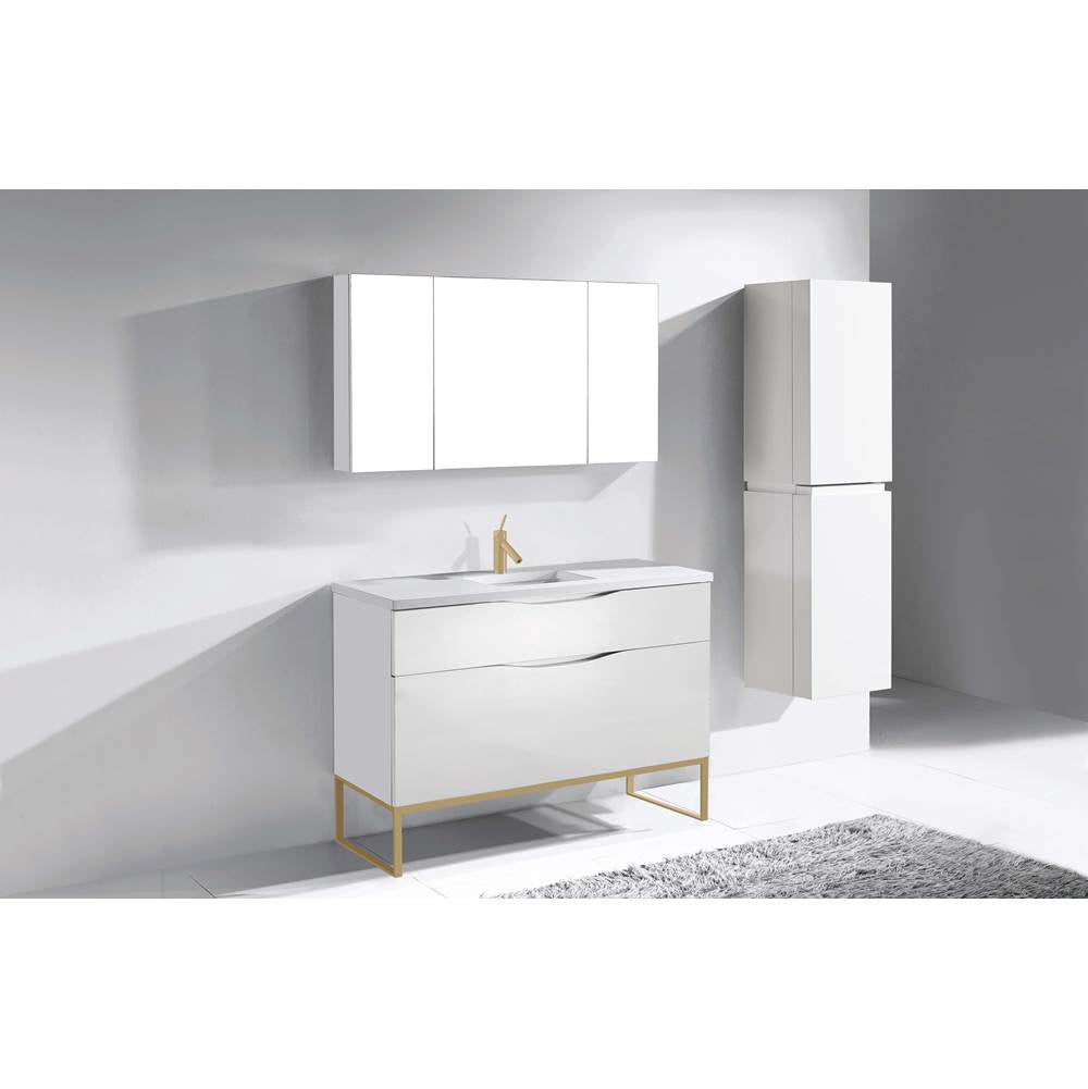 Madeli - Madeli Milano 48C'' Free Standing Vanity Cabinet White/HW: Satin Brass(SB) - White With Satin Brass
