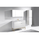 Madeli - Madeli Milano 48C'' Free Standing Vanity Cabinet White/HW: Satin Brass(SB) - White With Satin Brass
