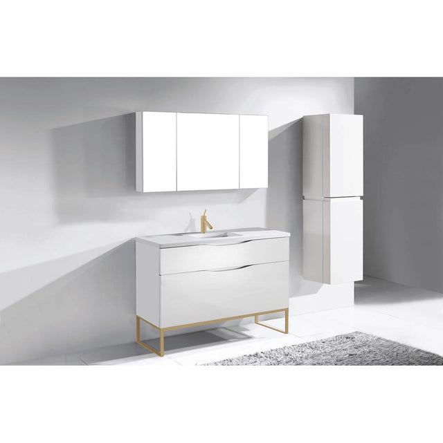 Madeli - Madeli Milano 48C'' Free Standing Vanity Cabinet White/HW: Satin Brass(SB) - White With Satin Brass