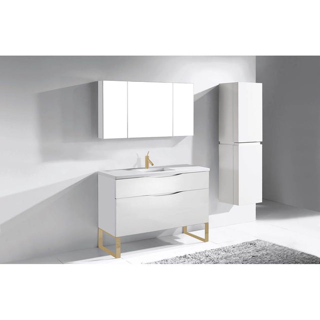 Madeli - Madeli Milano 48C'' Free Standing Vanity Cabinet White/HW: Satin Brass(SB) - White With Satin Brass