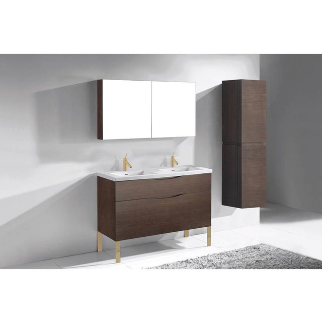 Madeli - Madeli Milano 48D'' Free Standing Vanity Cabinet Walnut/HW: Satin Brass(SB) - Walnut With Satin Brass