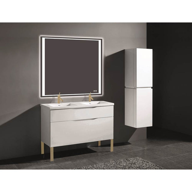 Madeli - Madeli Milano 48D'' Free Standing Vanity Cabinet White/HW: Satin Brass(SB) - White With Satin Brass