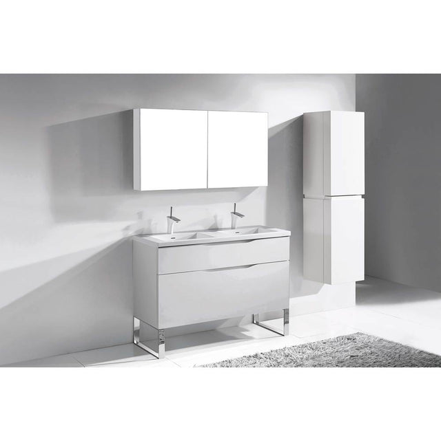 Madeli - Madeli Milano 48D'' Free Standing Vanity Cabinet White/HW: Polished Nickel(PN) - White With Polished Nickel