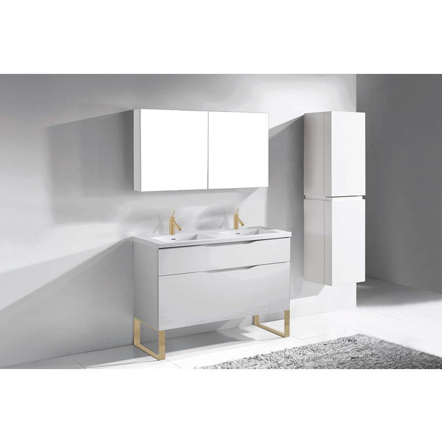 Madeli - Madeli Milano 48D'' Free Standing Vanity Cabinet White/HW: Satin Brass(SB) - White With Satin Brass