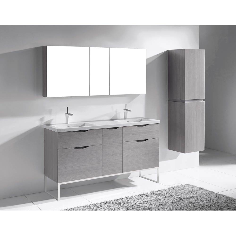 Madeli - Madeli Milano 60D'' Free Standing Vanity Cabinet Ash Grey/HW: Brushed Nickel(BN) - Ash Gray With Brushed Nickel