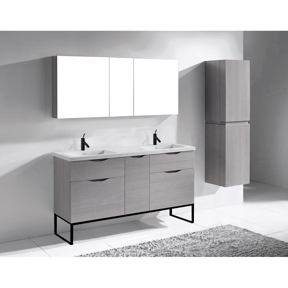 Madeli - Madeli Milano 60D'' Free Standing Vanity Cabinet Ash Grey/HW: Matte Black(MB) - Ash Gray With Matte Black