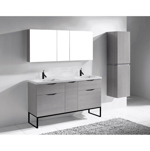 Madeli - Madeli Milano 60D'' Free Standing Vanity Cabinet Ash Grey/HW: Matte Black(MB) - Ash Gray With Matte Black