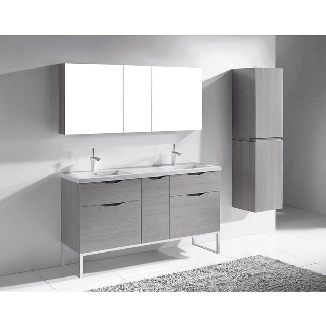 Madeli - Madeli Milano 60D'' Free Standing Vanity Cabinet Ash Grey/HW: Polished Chrome(PC) - Ash Gray With Polished Chrome