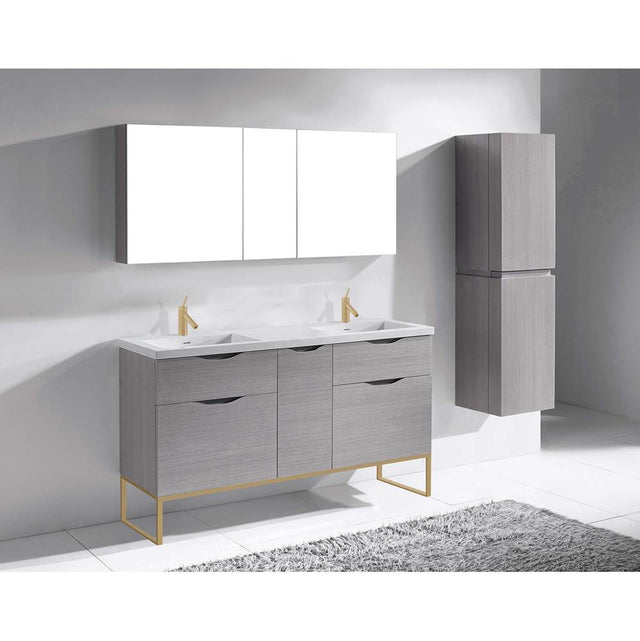 Madeli - Madeli Milano 60D'' Free Standing Vanity Cabinet Ash Grey/HW: Satin Brass(SB) - Ash Gray With Satin Brass