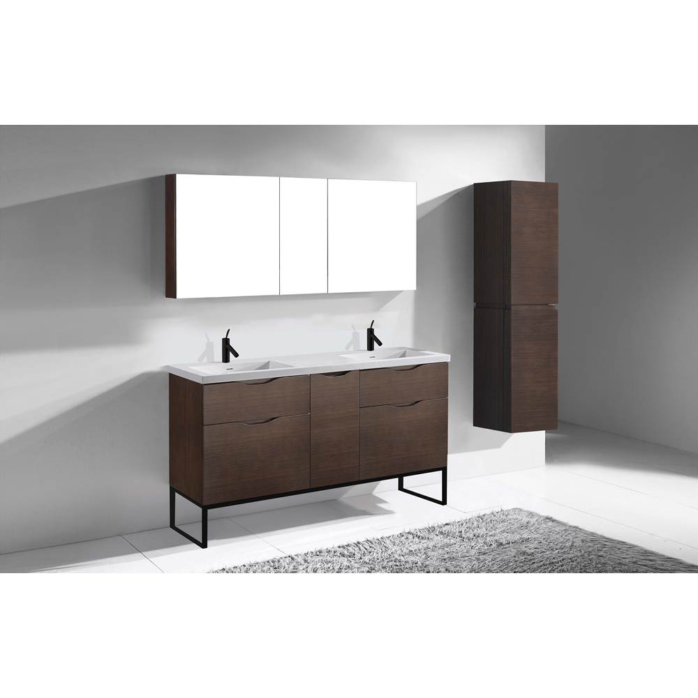 Madeli - Madeli Milano 60D'' Free Standing Vanity Cabinet Walnut/HW: Matte Black(MB) - Walnut With Matte Black