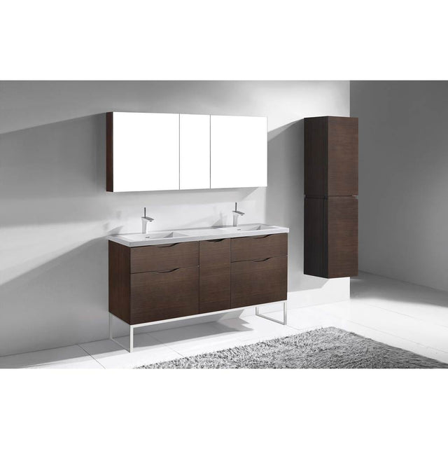 Madeli - Madeli Milano 60D'' Free Standing Vanity Cabinet Walnut/HW: Polished Nickel(PN) - Walnut With Polished Nickel