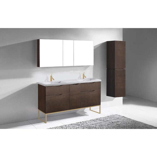 Madeli - Madeli Milano 60D'' Free Standing Vanity Cabinet Walnut/HW: Satin Brass(SB) - Walnut With Satin Brass
