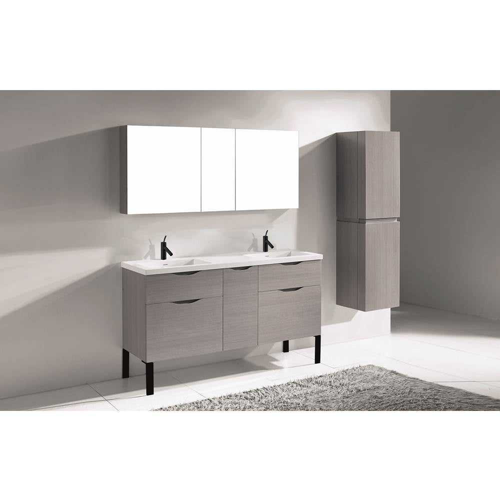Madeli - Madeli Milano 60D'' Free Standing Vanity Cabinet Ash Grey/HW: Brushed Nickel(BN) - Ash Gray With Brushed Nickel