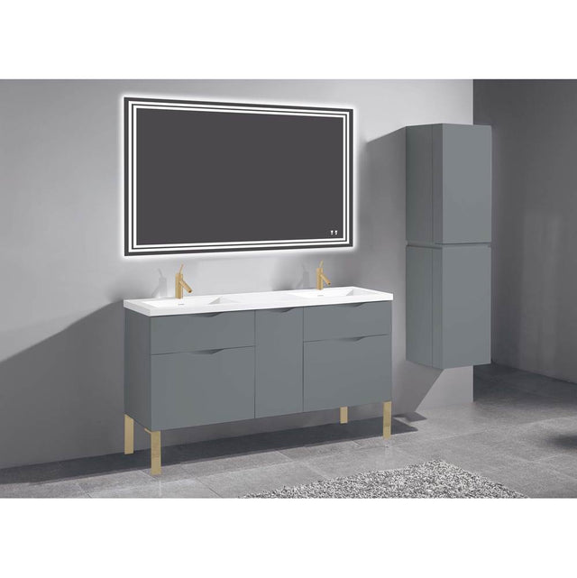 Madeli - Madeli Milano 60D'' Free Standing Vanity Cabinet Studio Grey/HW: Satin Brass(SB) - Studio Gray With Satin Brass