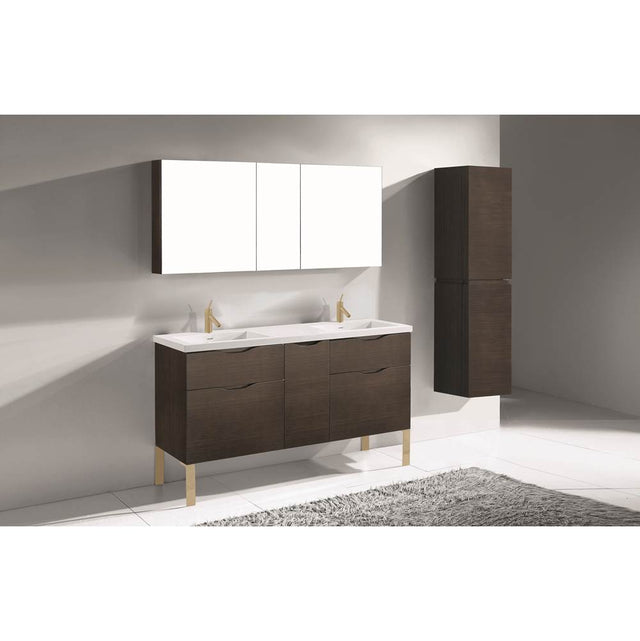 Madeli - Madeli Milano 60D'' Free Standing Vanity Cabinet Walnut/HW: Satin Brass(SB) - Walnut With Satin Brass