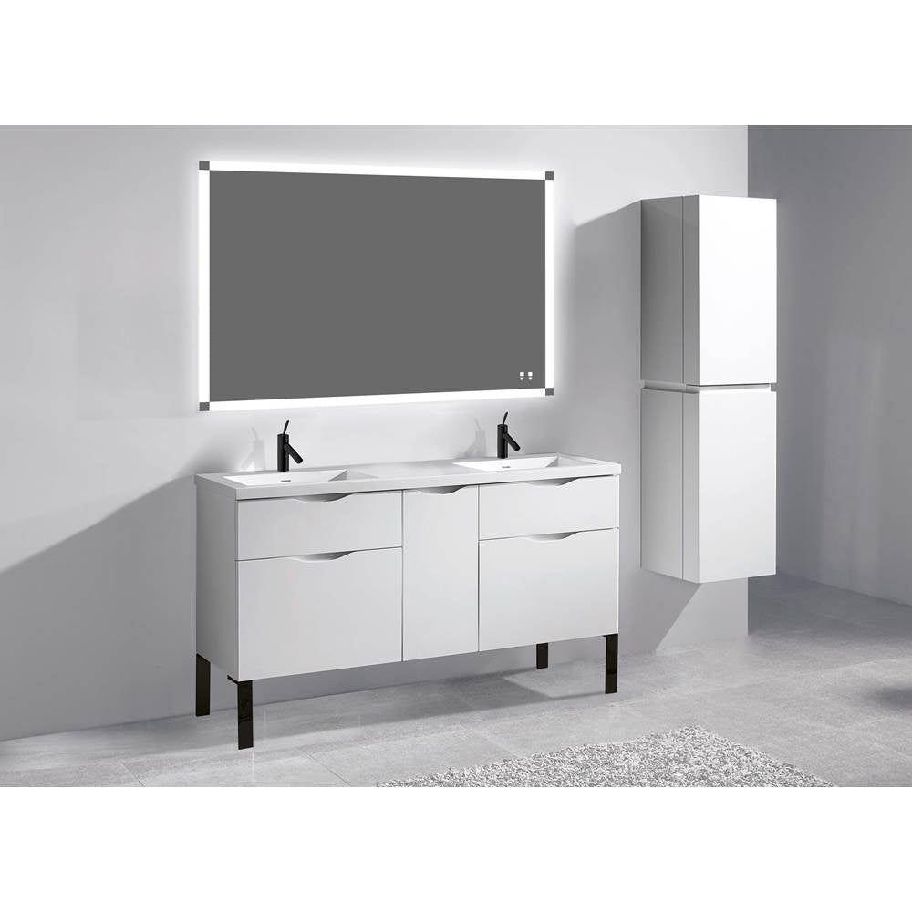 Madeli - Madeli Milano 60D'' Free Standing Vanity Cabinet White/HW: Matte Black(MB) - White With Matte Black
