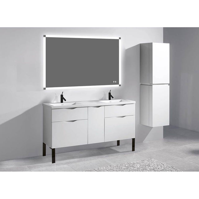 Madeli - Madeli Milano 60D'' Free Standing Vanity Cabinet White/HW: Matte Black(MB) - White With Matte Black