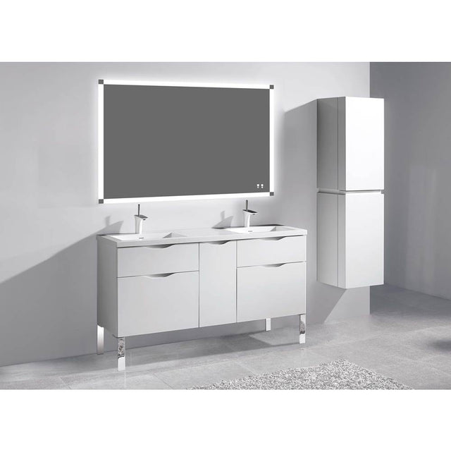 Madeli - Madeli Milano 60D'' Free Standing Vanity Cabinet White/HW: Polished Chrome(PC) - White With Polished Chrome